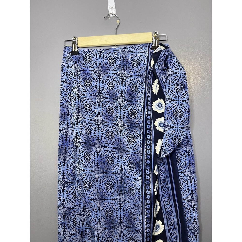 Vintage Judy Knapp Skirt Womens Small Blue Geometric Wrap Long Tie Waist Boho